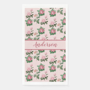 Monogram Naam Roze Rozen Bloemige Shabby Chic Servet