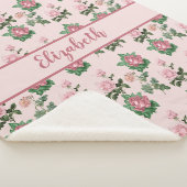 Monogram Naam Roze Rozen Bloemige Shabby Chic Sherpa Deken (3/4)