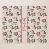 Monogram Naam Roze Rozen Bloemige Shabby Chic Sherpa Deken (Voorkant (horizontaal))