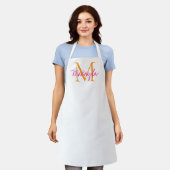 Monogram Naam Roze Script Schort (Gedragen)