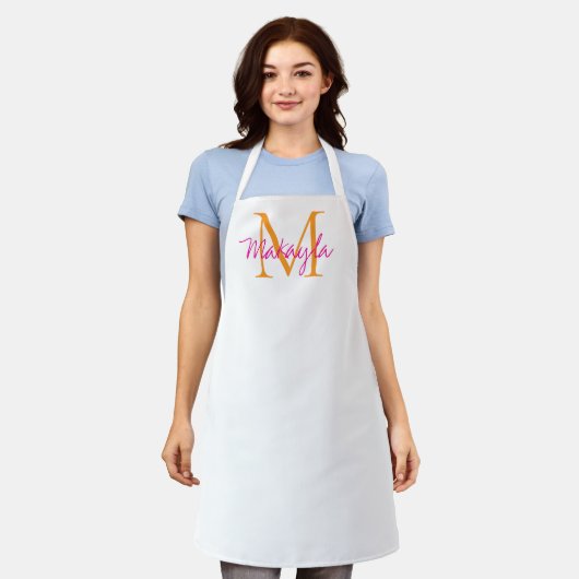 Monogram Naam Roze Script Schort (Gedragen)