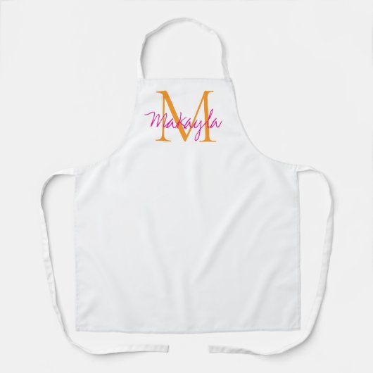 Monogram Naam Roze Script Schort (Voorkant)