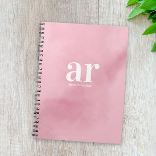Monogram naam roze waterverf Elegant Minimalistisc Notitieboek