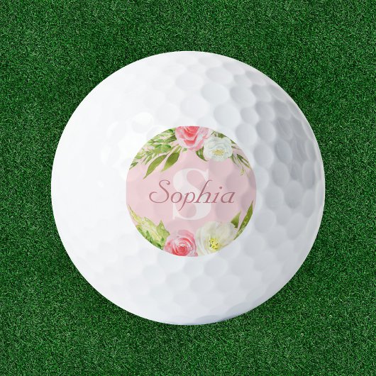 Monogram Naam Roze Waterverf Floral Golfballen