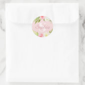 Monogram Naam Roze Waterverf Floral Ronde Sticker (Tas)