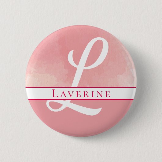 Monogram Naam Roze Waterverf Ronde Button 5,7 Cm (Voorkant)