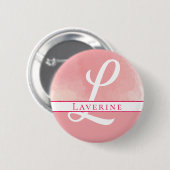 Monogram Naam Roze Waterverf Ronde Button 5,7 Cm (Voorkant /achterkant)