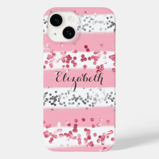 Monogram Naam Roze Wit Grijs Glitter Trendy Case-Mate iPhone Case (Achterkant)