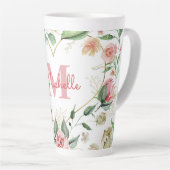 Monogram Naam Roze Wit Rose Waterverf Bloemen Latte Mok (Rechterhoek)
