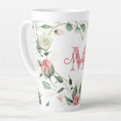 Monogram Naam Roze Wit Rose Waterverf Bloemen Latte Mok (Linkerhoek)