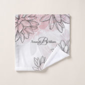 Monogram Naam Roze Witte Bloemen Waterverf Zilver Bad Handdoek (Wasdoekje)