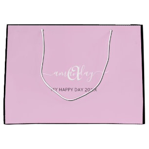 Monogram Naam Roze Witte Bridal Sweet16th Wedding Groot Cadeauzakje