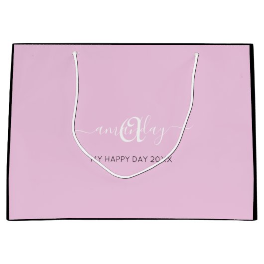 Monogram Naam Roze Witte Bridal Sweet16th Wedding Groot Cadeauzakje (Voorkant)