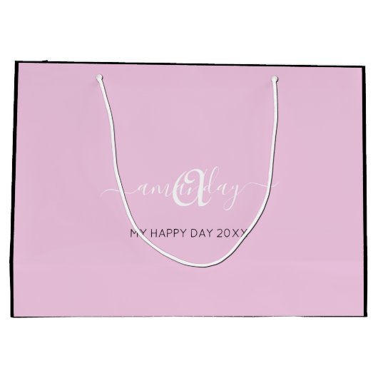 Monogram Naam Roze Witte Bridal Sweet16th Wedding Groot Cadeauzakje (Achterkant)