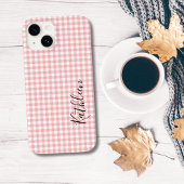Monogram Naam Roze Witte Gingham Geruit Case-Mate iPhone Case