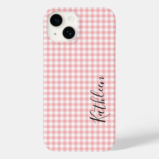 Monogram Naam Roze Witte Gingham Geruit Case-Mate iPhone Case (Achterkant)