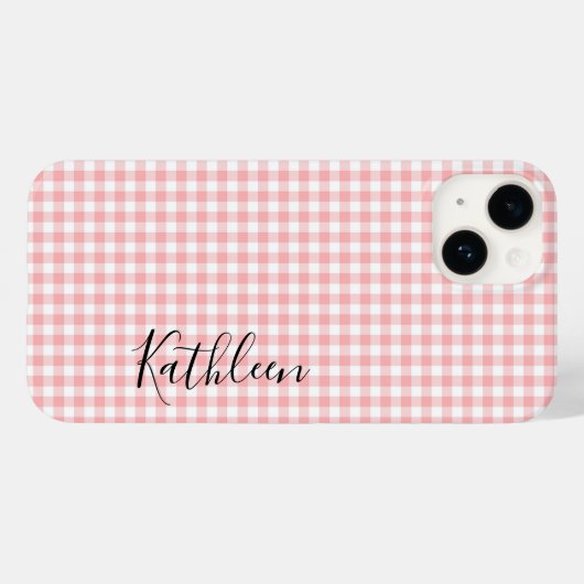 Monogram Naam Roze Witte Gingham Geruit Case-Mate iPhone Case (Achterkant (horizontaal))