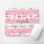 Monogram Naam Roze Witte Glitter Girly Trendy Muismat (Met muis)