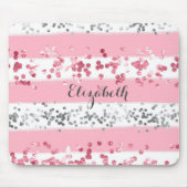 Monogram Naam Roze Witte Glitter Girly Trendy Muismat (Voorkant)