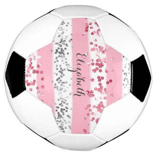 Monogram Naam Roze Witte Glitter Girly Trendy Voetbal (Gedraaid)