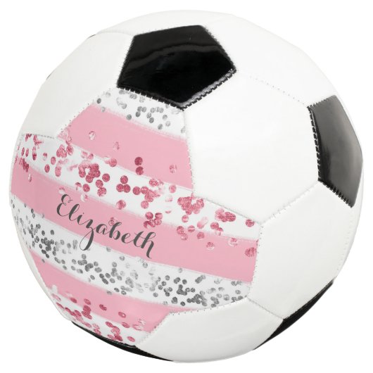 Monogram Naam Roze Witte Glitter Girly Trendy Voetbal (Drie kwart)