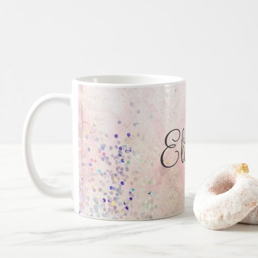 Monogram Naam Roze Witte Sparkle Elegant Koffiemok (Met donut)