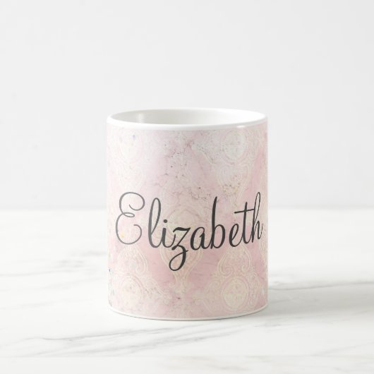 Monogram Naam Roze Witte Sparkle Elegant Koffiemok (Center)