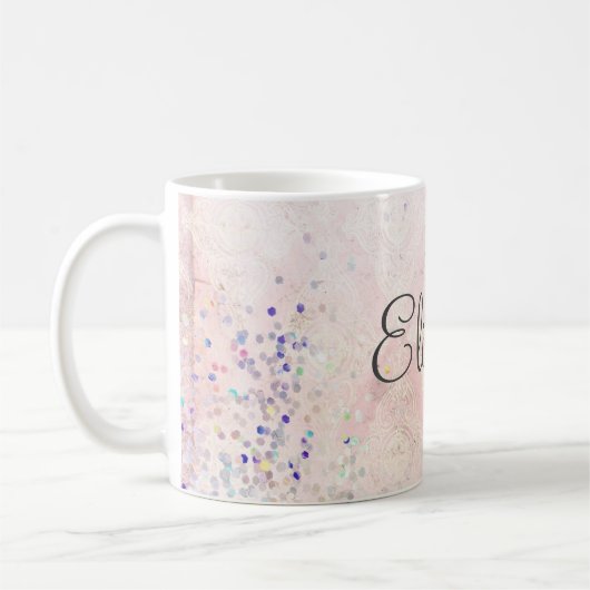 Monogram Naam Roze Witte Sparkle Elegant Koffiemok (Links)