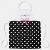 Monogram Naam Roze Zwarte Polka Dots Ribbon Kitche Schort (Voorkant)
