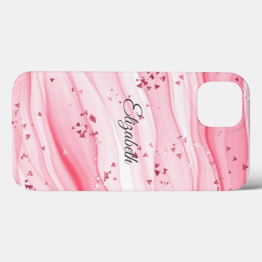 Monogram Naam Roze Zwirls Marble Sparkles Trendy Case-Mate iPhone Case (Achterkant (horizontaal))