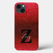 Monogram naam Ruby Red Ombre Glitter Sparkles Case-Mate iPhone Case (Achterkant)