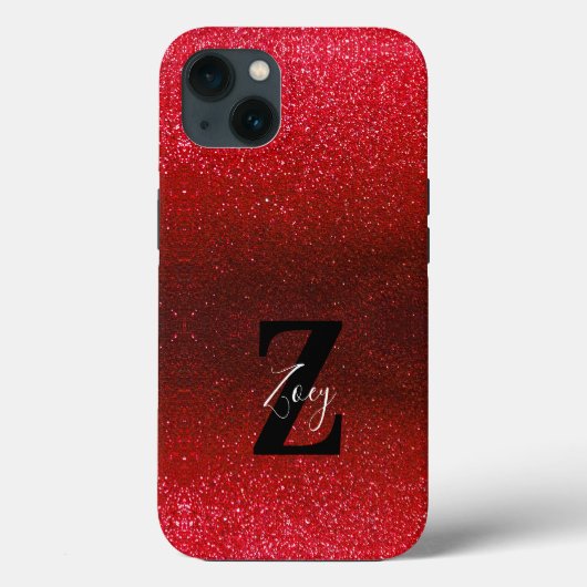 Monogram naam Ruby Red Ombre Glitter Sparkles Case-Mate iPhone Case (Achterkant)