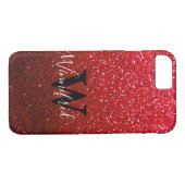 Monogram naam Ruby Red Ombre Glitter Sparkles Case-Mate iPhone Case (Achterkant (Horizontaal))