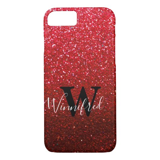 Monogram naam Ruby Red Ombre Glitter Sparkles Case-Mate iPhone Case (Achterkant)