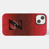 Monogram naam Ruby Red Ombre Glitter Sparkles iPhone Hoesje (Achterkant horizontaal)