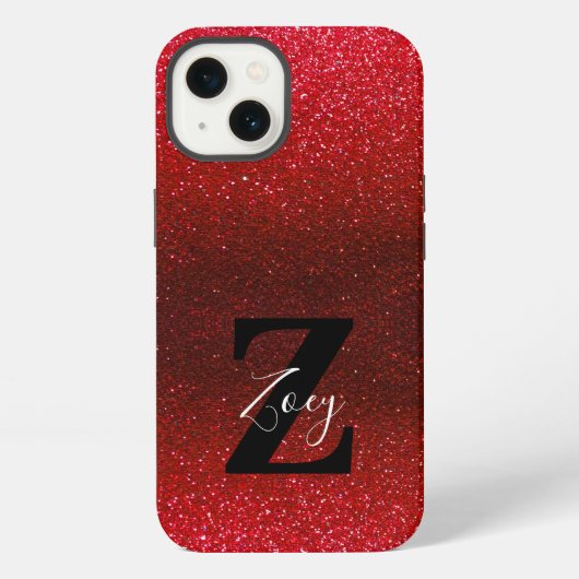 Monogram naam Ruby Red Ombre Glitter Sparkles iPhone Hoesje (Achterkant)