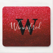 Monogram naam Ruby Red Ombre Glitter Sparkles Muismat (Voorkant)