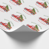 Monogram naam Rustic Red Truck Kerstfeestdag Cadeaupapier (Hoek)
