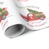 Monogram naam Rustic Red Truck Kerstfeestdag Cadeaupapier (Rol Hoek)