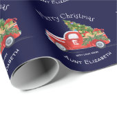 Monogram naam Rustic Red Truck Navy Kerstmis Cadeaupapier (Rol Hoek)