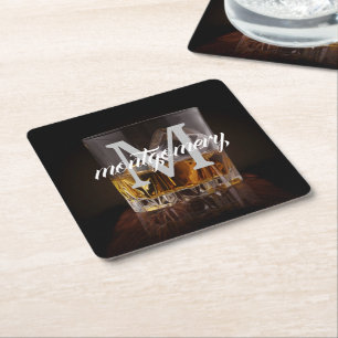 Monogram Naam Rustic Whiskey Glass Kartonnen Onderzetters