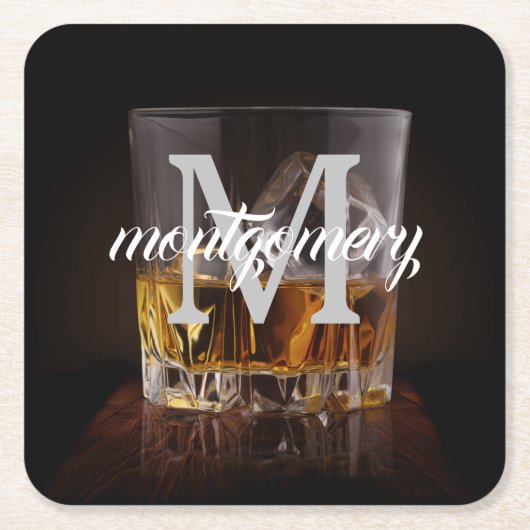 Monogram Naam Rustic Whiskey Glass Kartonnen Onderzetters (Voorkant)