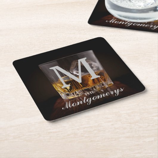 Monogram Naam Rustic Whiskey Glass Kartonnen Onderzetters (Schuin)