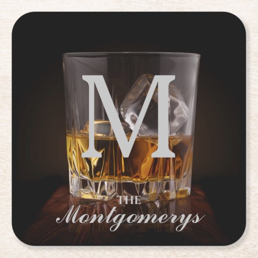 Monogram Naam Rustic Whiskey Glass Kartonnen Onderzetters (Voorkant)