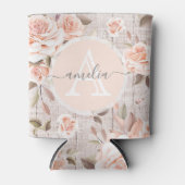 Monogram Naam Rustic Wood &  Rozen Romantic Blikjeskoeler (Voorkant)
