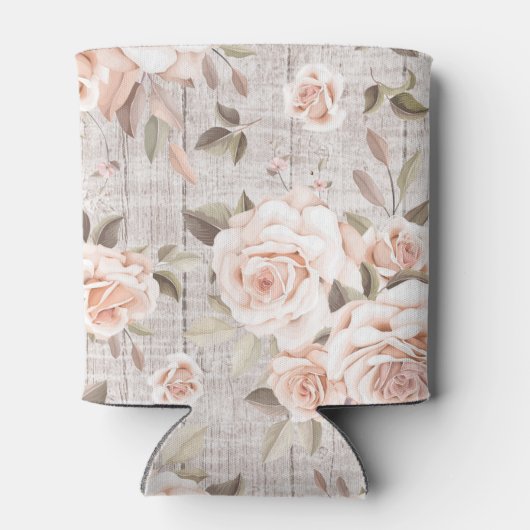 Monogram Naam Rustic Wood & Rozen Romantic Blikjeskoeler (Achterkant)