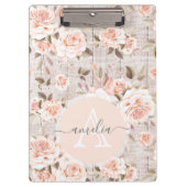 Monogram Naam Rustic Wood &  Rozen Romantic Klembord (Voorkant)