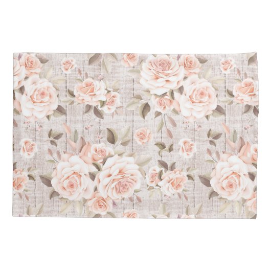 Monogram Naam Rustic Wood &  Rozen Romantic Kussensloop (Achterkant)