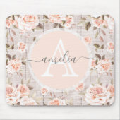 Monogram Naam Rustic Wood &  Rozen Romantic Muismat (Voorkant)