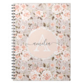 Monogram Naam Rustic Wood &  Rozen Romantic Notitieboek (Voorkant)